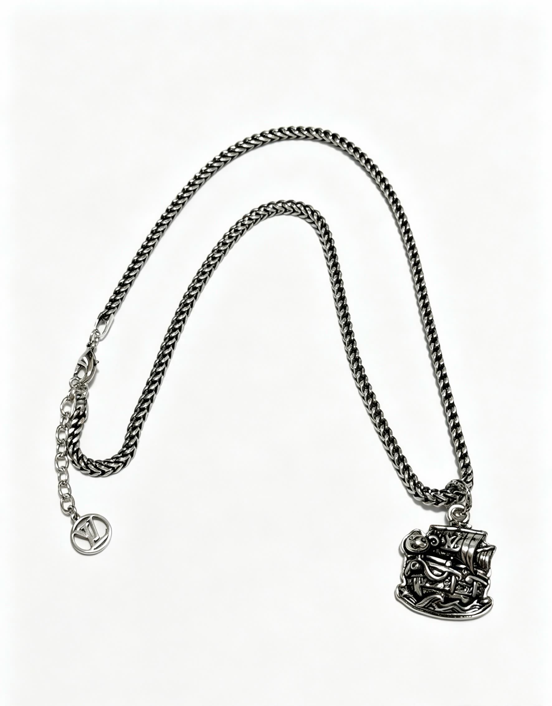 Louis Vuitton Silver Chain Necklace with Ship Pendant